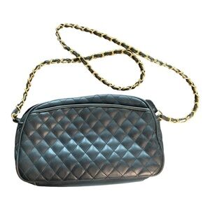 Black Quilted Shoulder or Crossbody Classic Vintage Bag with Gold Chain Strap